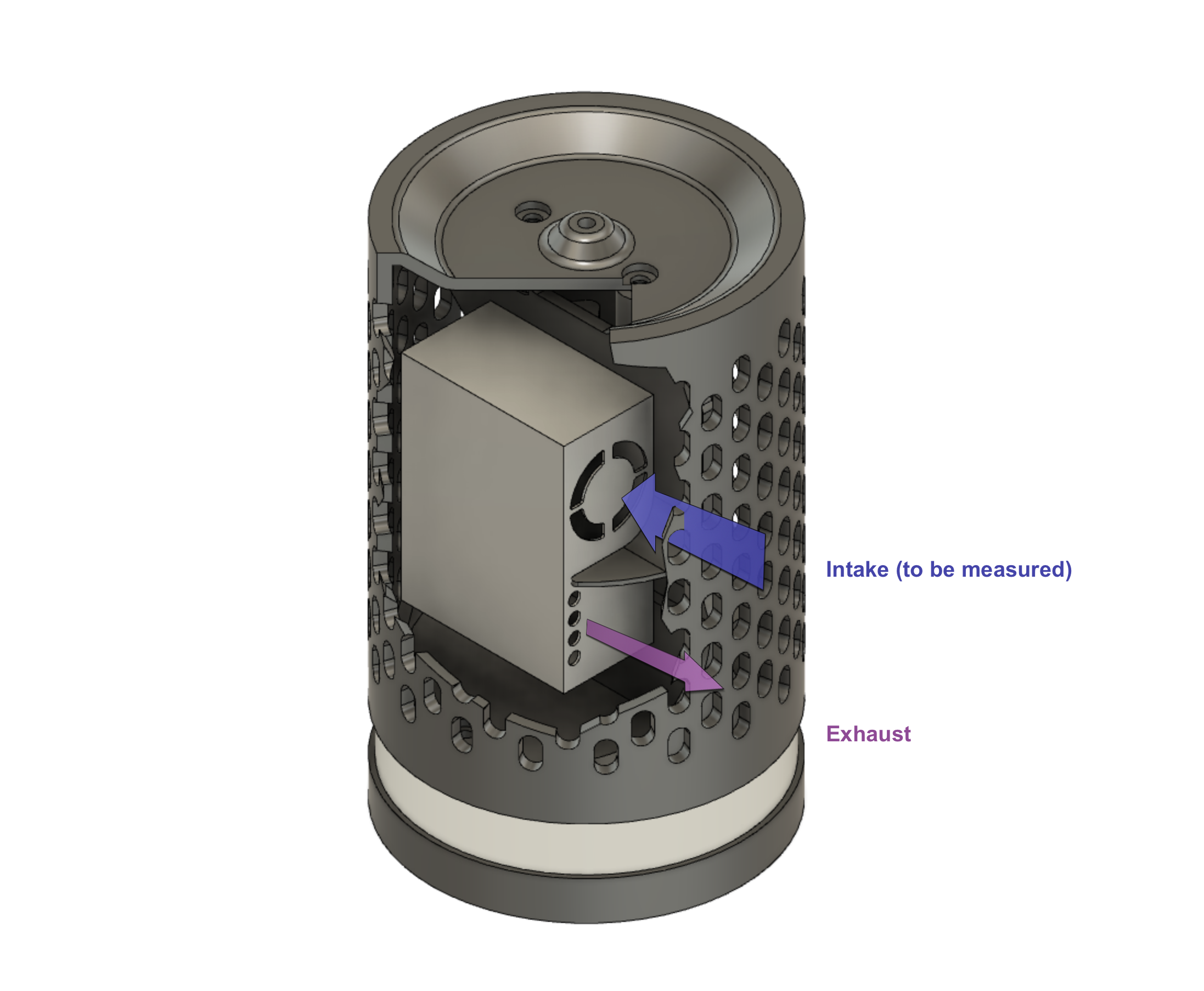 Cutaway view of sensor with airflow indicated