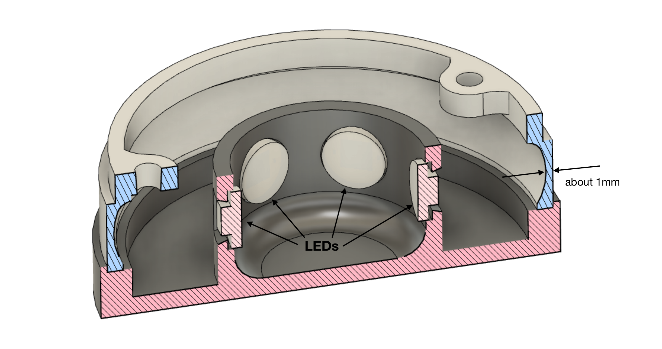 Section view of LED indicator ring